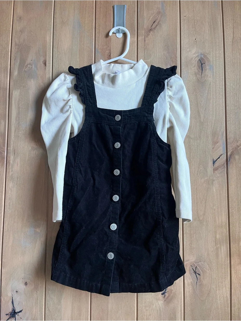 Baby GAP Black Corduroy button dress with cream puff shoulder top - 3T
